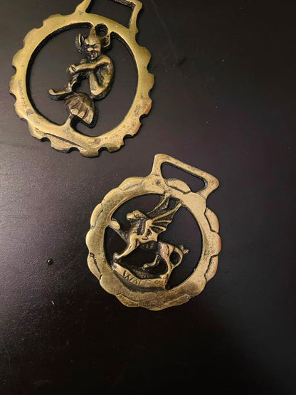 Vintage Brass Zodiac Horse Medallions Set of 3