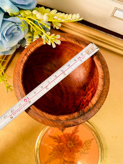 Vintage Wooden Floral Trinket Box with Brass Lid