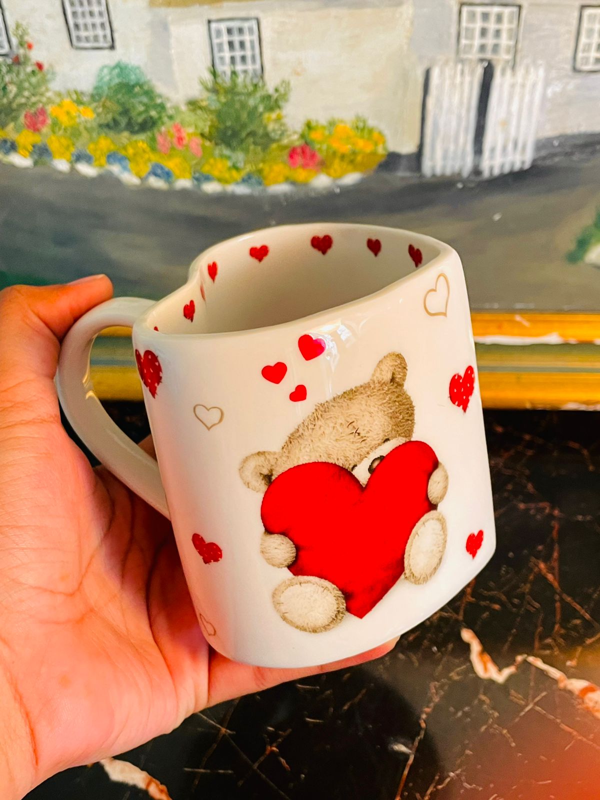 Heart-Shaped “Hugs” Bear Mug – Valentine Gift – Cute Ceramic Cup