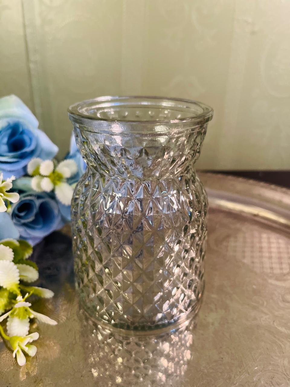 Vintage Pressed Crystal Bud Vase 12 cm Diamond Pattern