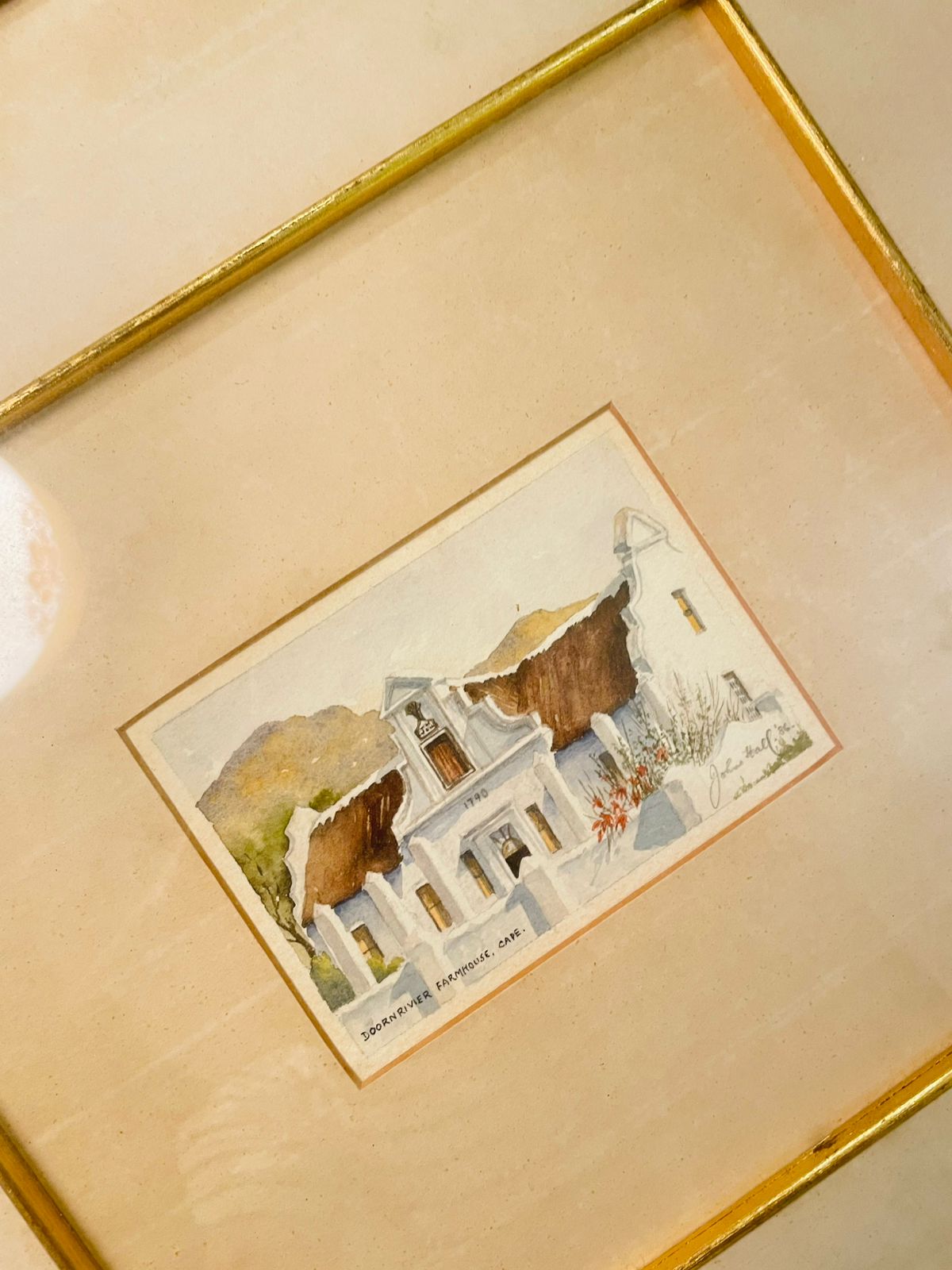 Vintage John Hall Framed Farmhouse Watercolour Painting 13 inch