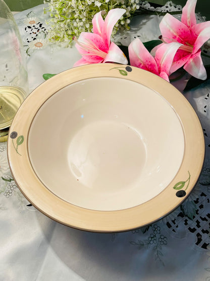 Handpainted Beige Botanical Large Serving Bowl – 12 Inch