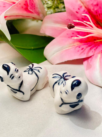 Blue & White Ceramic Figure Miniatures 2pc Set 2.5 in