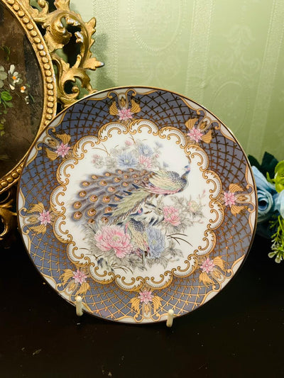 Vintage Japanese Peacock Decorative Plate 6.5 Inch Gold Trim