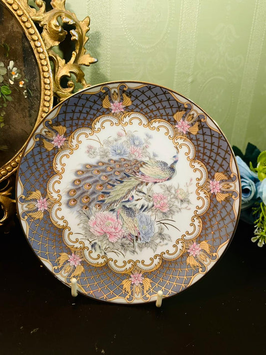 Vintage Japanese Peacock Decorative Plate 6.5 Inch Gold Trim