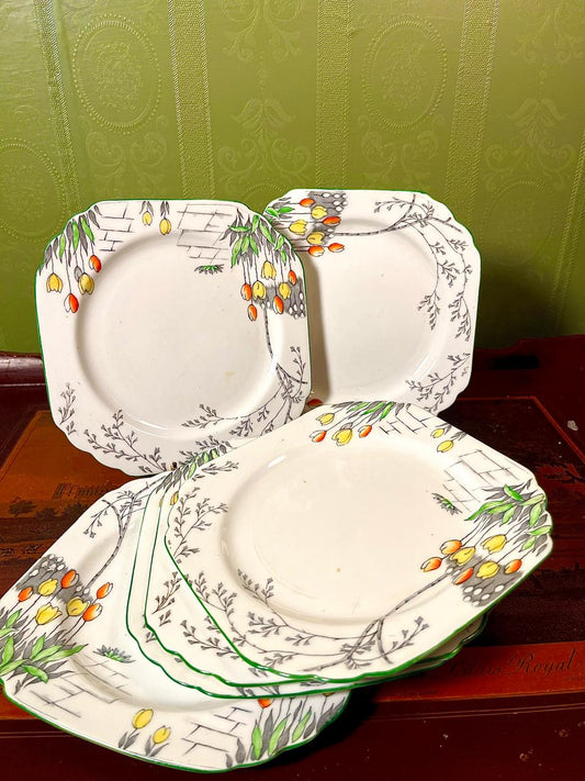 Petrohole China Tulip Pattern Side Plates | Set of 6 | Made in England