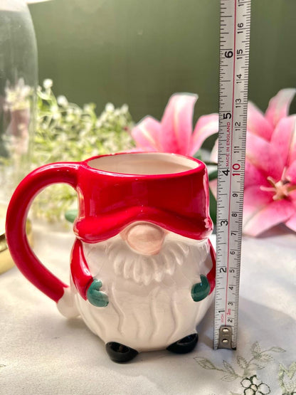 Hand painted Christmas Santa Gnome Ceramic Mug – Red & White, 10cm