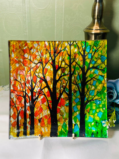 Colourful Tree of Life Glass Plater  20 cm
