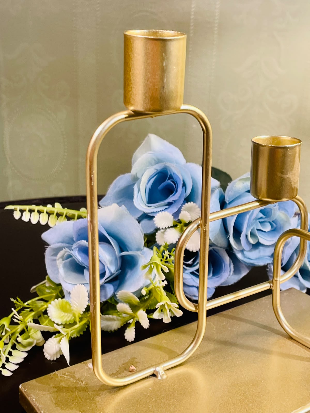Modern Gold Double Candle Holder with Marble Base 20cm