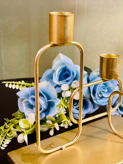 Modern Gold Double Candle Holder with Marble Base 20cm