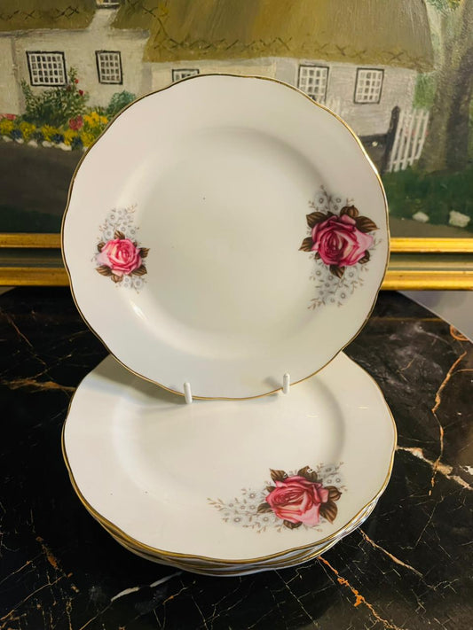 Set of 4 Duchess Fine Bone China Rose Floral Plates – Quarter Plates, Vintage England