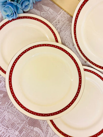 Vintage Red Trim Quarter Plates Set of 4 – Classic English Style