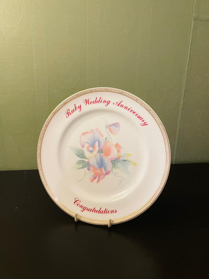 Aynsley Ruby Wedding Anniversary Plate 8" England