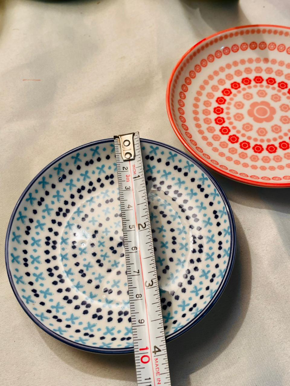 Osaka hand painted Set of 2 Patterned Bone China Bowls – Blue & Coral 4 in