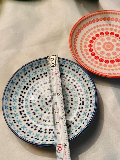 Osaka hand painted Set of 2 Patterned Bone China Bowls – Blue & Coral 4 in