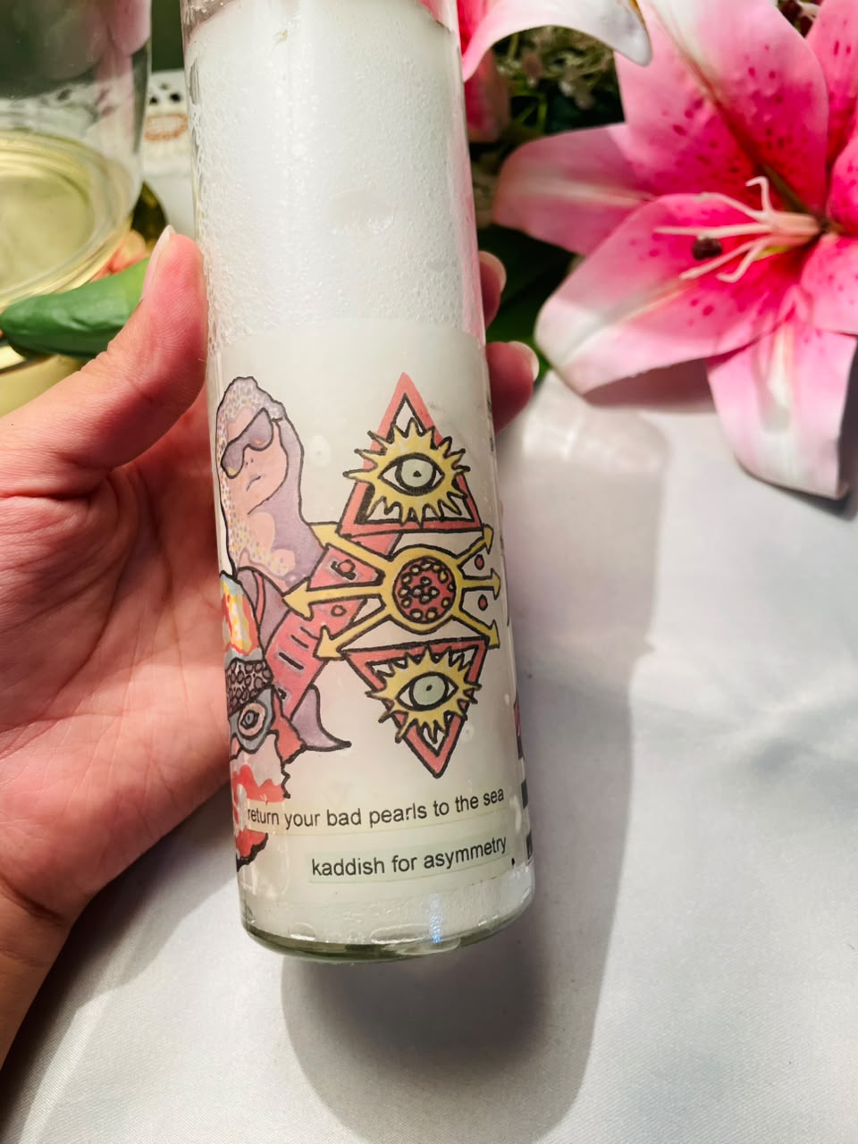 Illustrated Clear Crystal Candle Approx. 19 cm