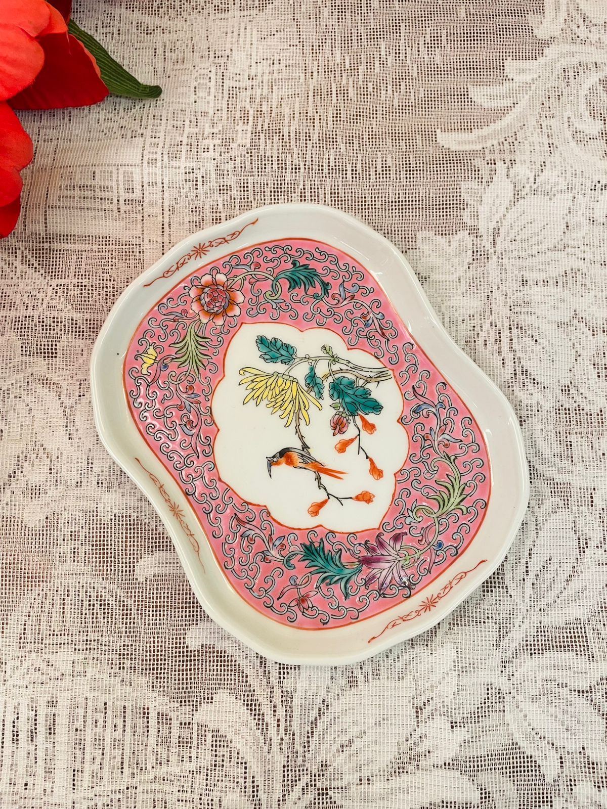 Pink Chinoiserie Bird Decorative Plate 6.5 inch