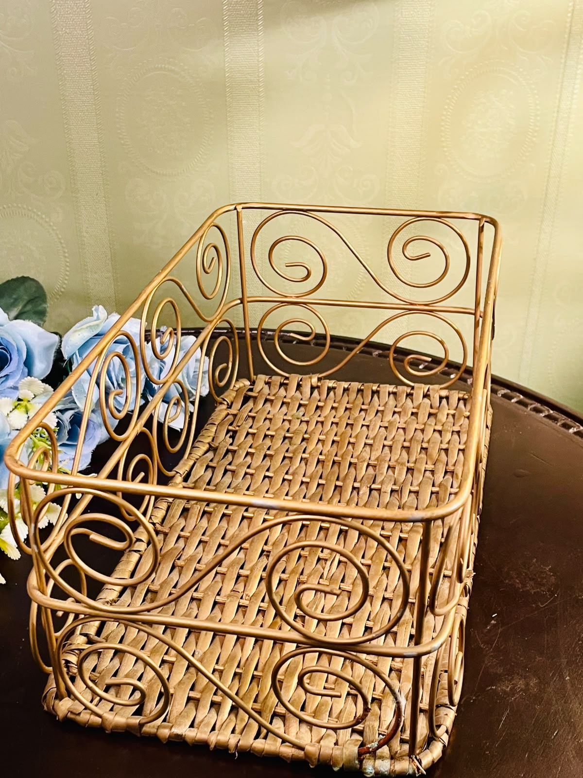 Rectangular Metal & Wicker Storage Basket – Decorative Organizer Basket
