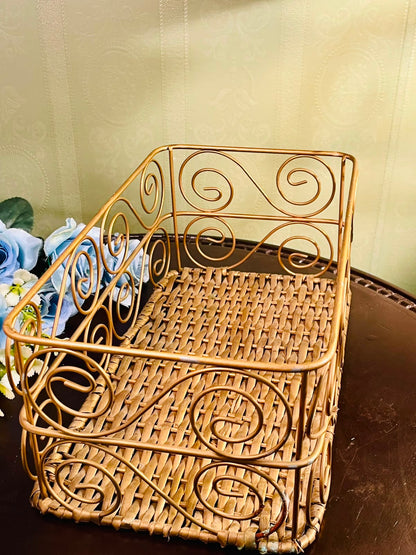 Rectangular Metal & Wicker Storage Basket – Decorative Organizer Basket