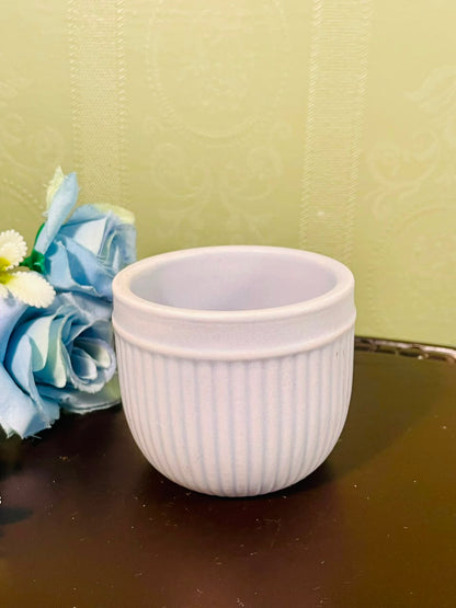 White Ribbed Ceramic Mini Planter – 3 Inch