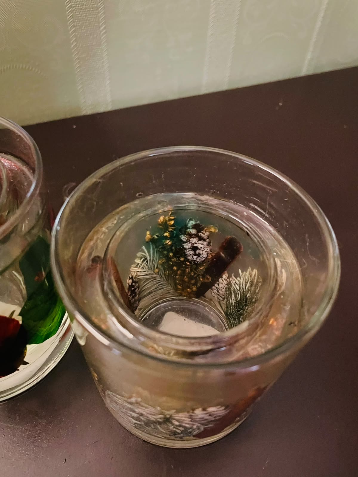 Set of 2 Decorative Botanical Gel Candles 4" Glass Holders