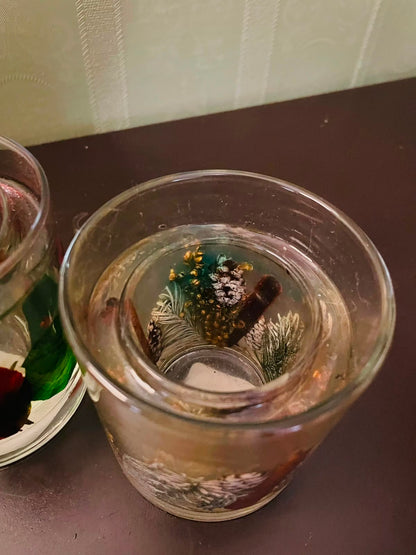 Set of 2 Decorative Botanical Gel Candles 4" Glass Holders