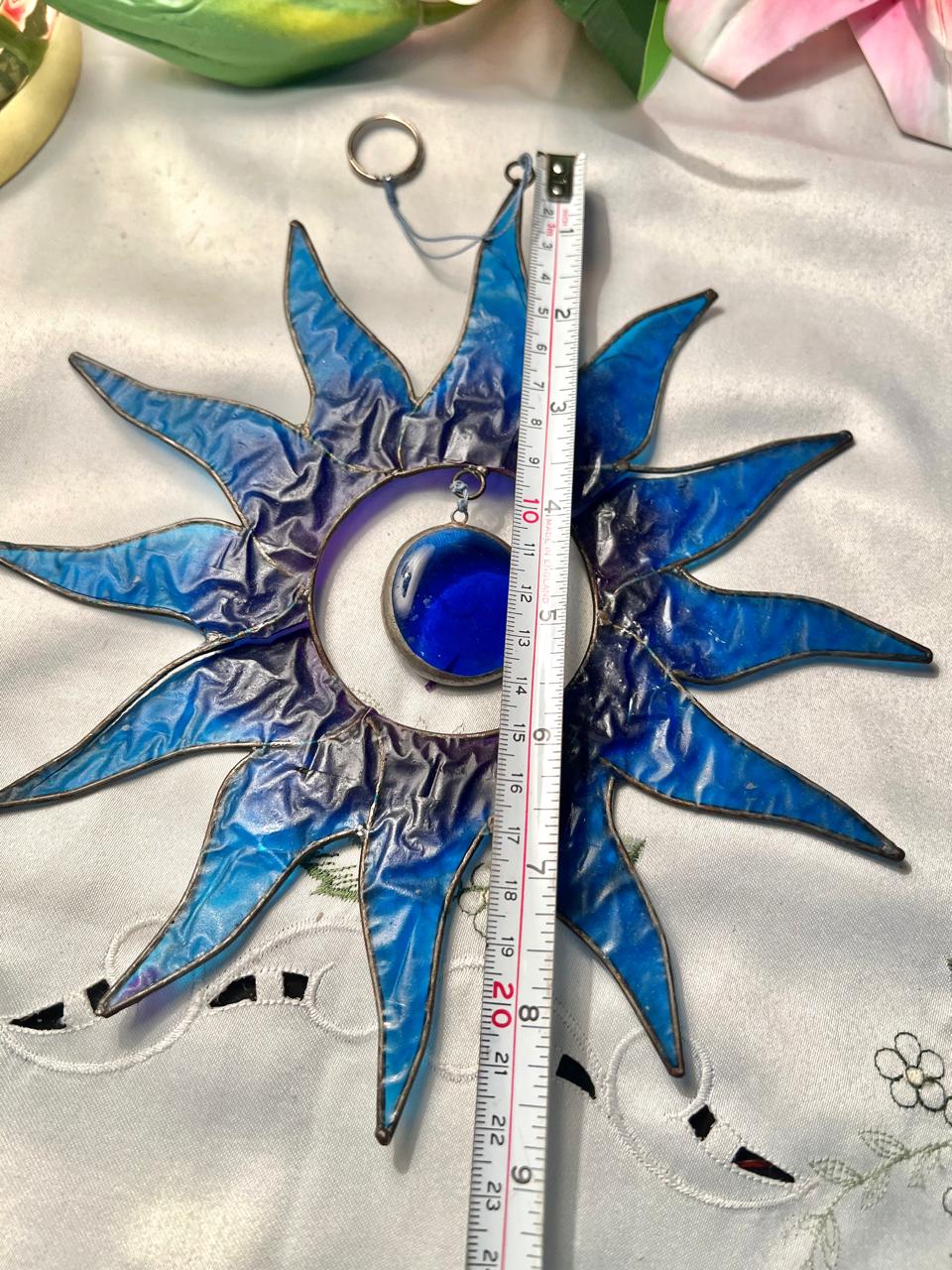 Blue Crystal Sun Hanging Ornament 8.5"