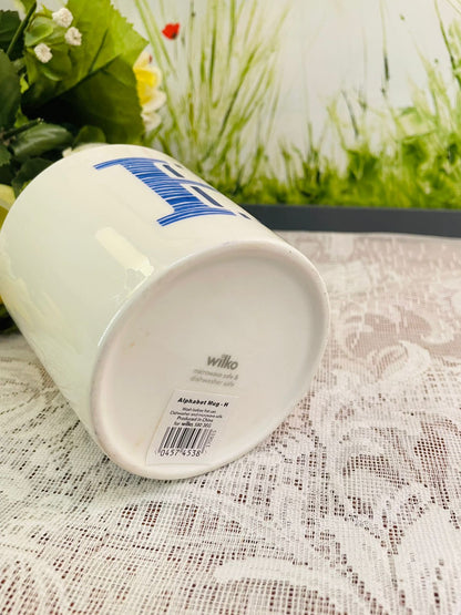 Wilko Blue Alphabet H Ceramic Mug | Initial Cup