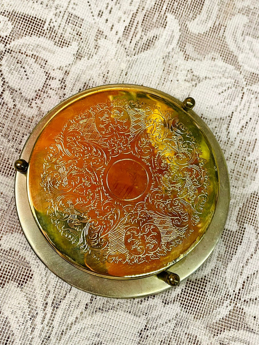 Vintage Brass Coaster Set of 6 with Holder