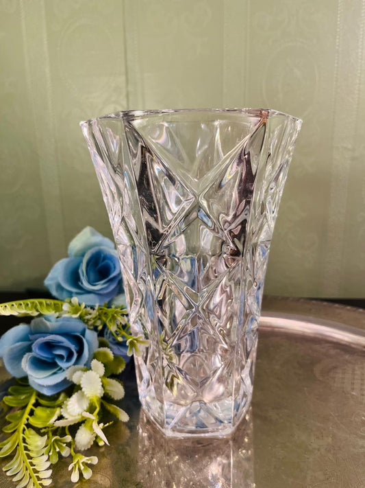 Vintage Large Cut Crystal Vase 17 cm Geometric Design