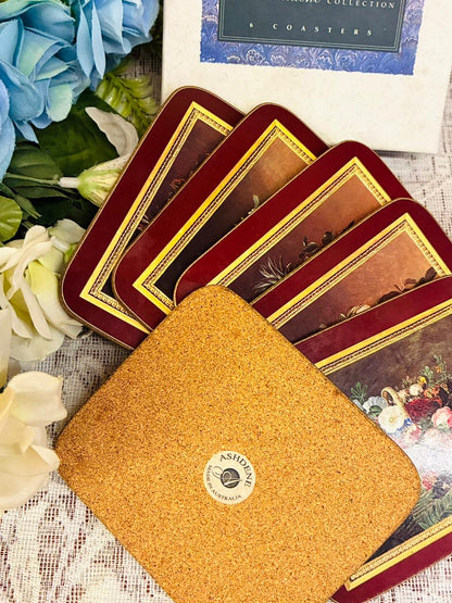 Vintage Floral Artwork Tray Set — 12in Tray + 6 Coasters + 6 Mats