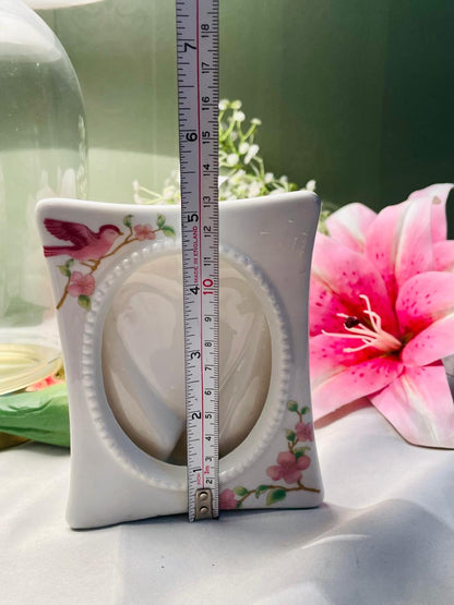 Vintage White Bird & Blossom Ceramic Photo Frame – 5 Inch