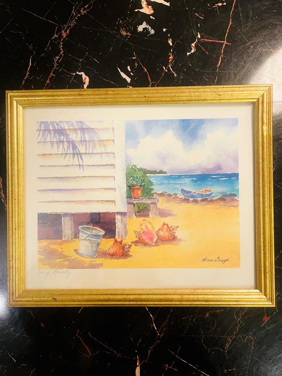 Vintage Coastal Painting Framed Beach Scene Wall Art