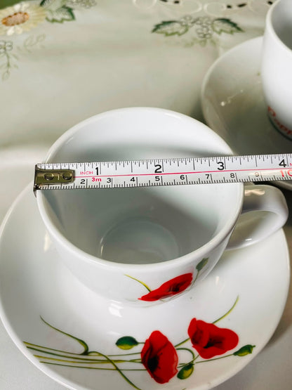 Red Poppy Oven-Safe Cup & Saucer 4-Piece Set 9 cm