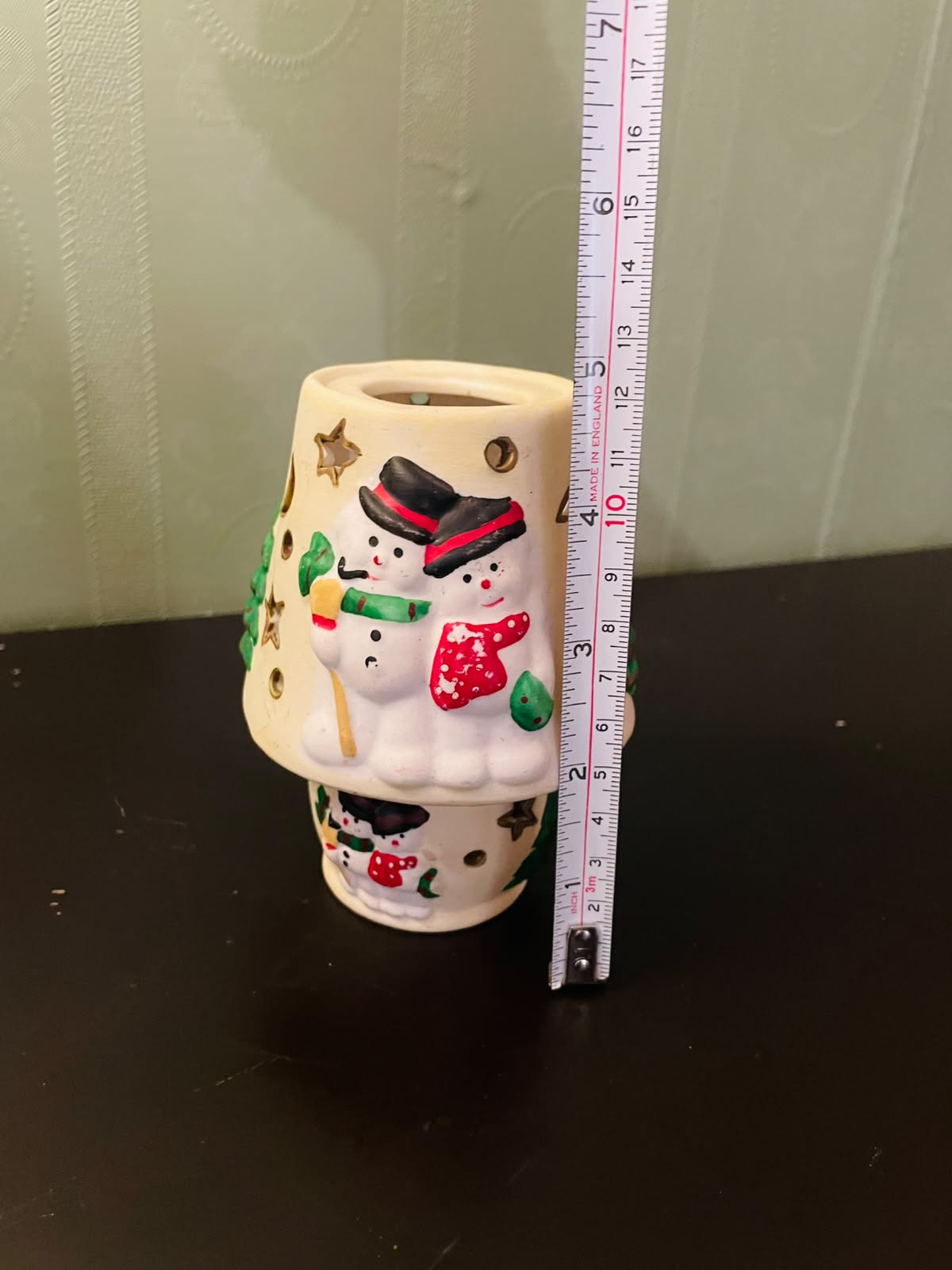 Ceramic Snowman Tealight Candle Holder 5" Christmas Decor