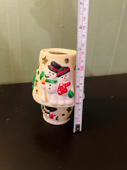 Ceramic Snowman Tealight Candle Holder 5" Christmas Decor