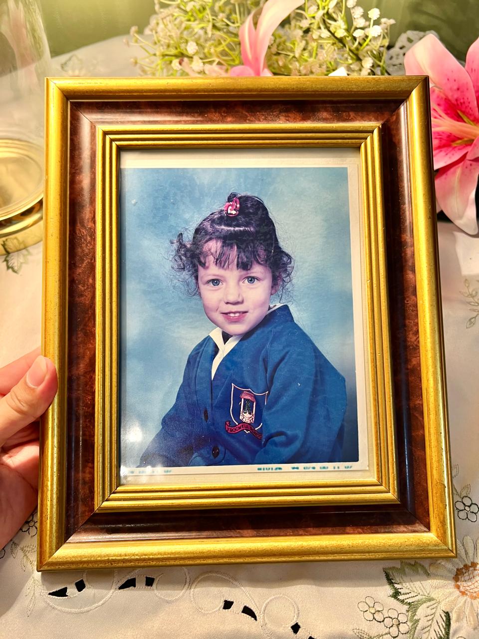 Child Portrait Framed Photograph in Gold & Wood-Tone Frame 11"