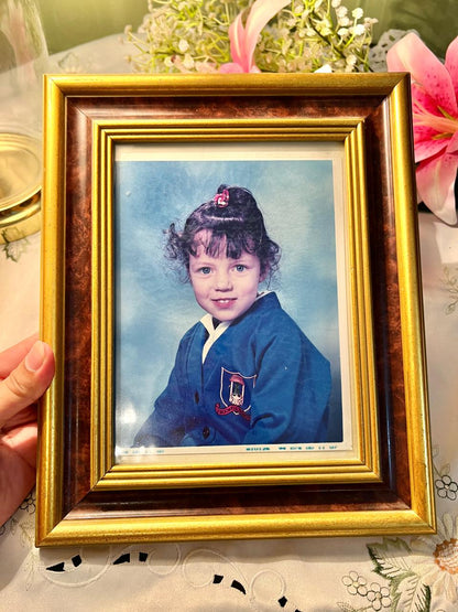 Child Portrait Framed Photograph in Gold & Wood-Tone Frame 11"
