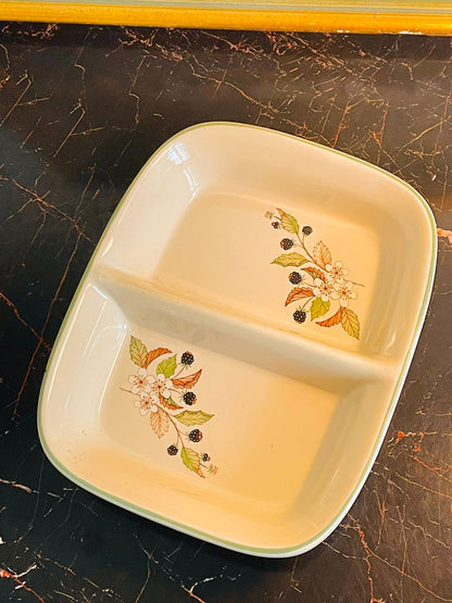 vintage serving dish, divided serving dish, blackberry floral dish, made in england pottery, country cottage cookware, ceramic side dish, cottagecore kitchen decor, floral crockery, english vintage tableware, square divided plate