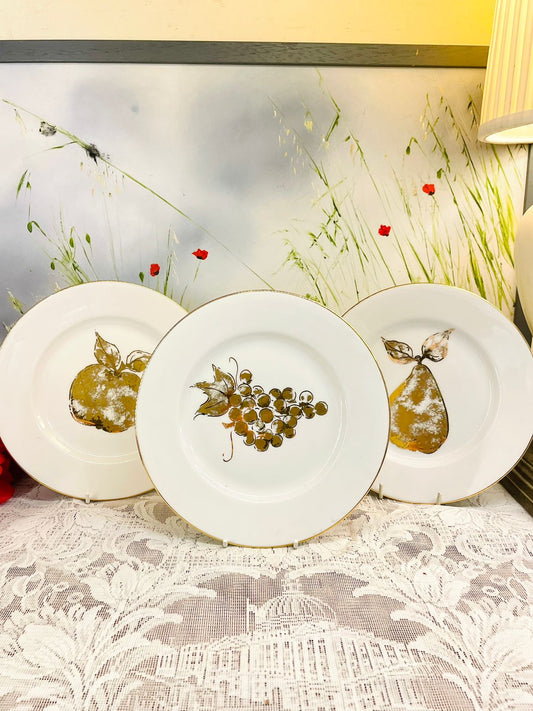 Golden Fruit Fine Porcelain Decorative Plate Set of 3   (8.2 inches)
