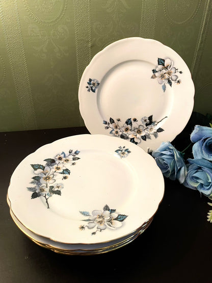 Vintage Blue Floral Fine China Side Plates Set of 6 – 7 Inch