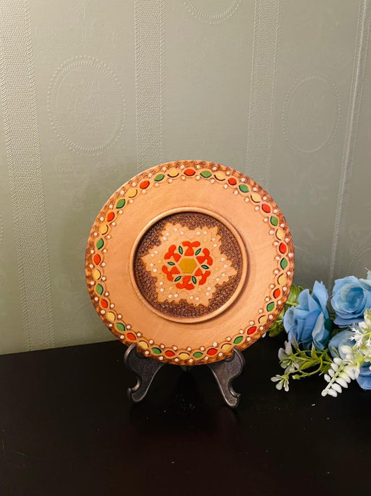 Vintage Wooden Floral Decorative Plate – 6 Inch Wall Decor