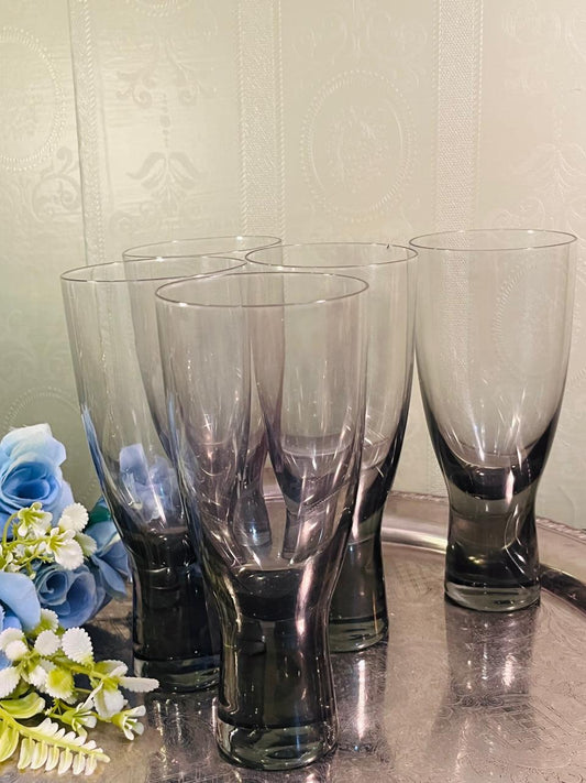 Vintage Smoke Grey Highball Crystal Glasses Set of 4 – 19 cm