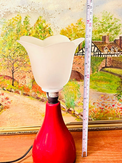 Vintage Ceramic Table Lamp with Red Base & Glass Globe – Single Piece