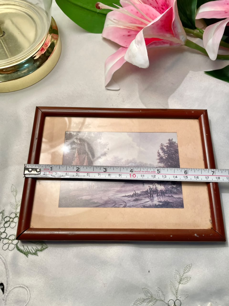 Antique landscape painting framed titled "Everton Road, looking towards Everton Village in 1828"  7"inch