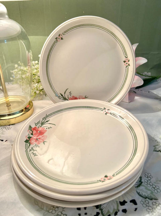 Biltons England Porzellan Pink Floral Green Border Dinner Plates – 9 Inch, Set of 4