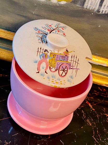 Mid-Century English Pink Ceramic Sugar Bowl with Lid – Street Musician Design