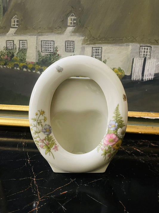 Oval Porcelain Bud Vase with Wildflower Design – 5.5” Vintage English Ceramic