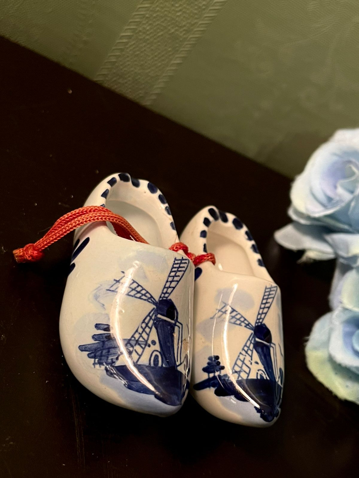 Mini Delft Blue Ceramic Clogs Pair 3 Inch