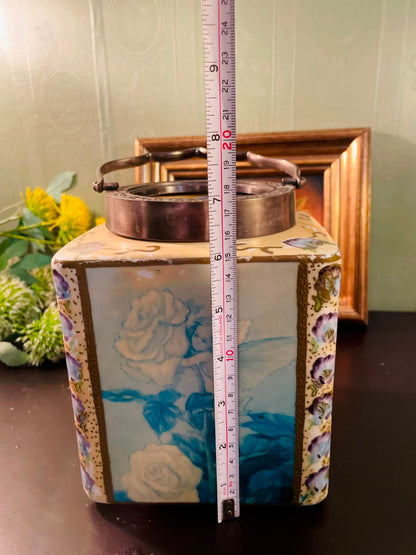 Vintage Fairy Porcelain Candle Lantern with Metal Handle 8 Inch